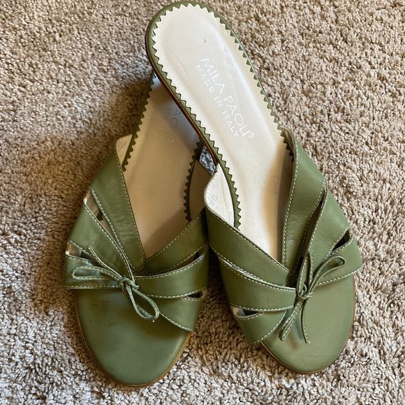 Mila Paoli Shoes Green Leather Sandals By Mila Paoli
